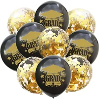 15/10pcs Graduation Decorations 2025 Black Gold Confetti Balloon for Congratulation School College Graduation Party Grad Gift