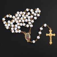 6MM White Wooden Rosary Necklace For Women Catholic Religious Crucifix Cross Pendant Long Beads Chain Men Prayer Jewelry Gift