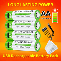 NEW 3800mAh 1.5V Lithium-ion AA USB Rechargeable Batteries with Data Cable and Storage Box