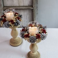 Christmas Candlestick Wreath Red Fruit Artificial Flowers Candle Ring Xmas New Year Table Decoration Candle Holder Garland