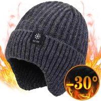 AliExpress NONE Outdoor Men Winter Knitted Hat Plush Warmth Peaked Cap Earmuff Casual Fashion Faux Fur Lined Bomber Hats Cycling Ear Protection