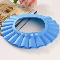 Waterproof Adjustable Baby Bath Cap Eva Elastic Shower Hat Blue for Hair Washing Prevent Shampoo Eyes Head Circumference 40Cm