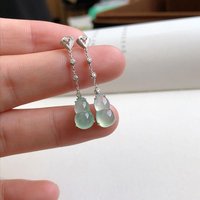 New in Silver Inlaid Natural Ice Chalcedony Gourd Earrings for Women Chinese Style Classic Charm Wedding Jewelry gift