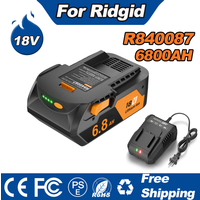 18V Battery For RIDGID 6.8Ah Li-ion Battery For AEG R840087 R840085 L1815R L1850R L1830R R840083 Series Cordless Power Tool