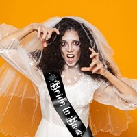 Gothic Bride To Be Black Sash Spider Web Diamond Print Halloween Wedding Accessories Bachelorette Party Bridal Shower Decoration