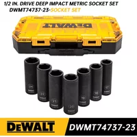 DEWALT DWMT74737 7Pcs 1/2 inch Drive Deep Impact Metric Socket Set Impact Wrench Cordless Power Tool Accessories