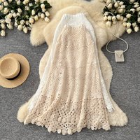 Skirts Women Long Skirt Knit A Line Elastic Waist Slim Fit Hollow Out Lace Casual Elegant Splice Y2k Streetwear Work 2026 Spring