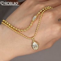 4.5cttw Pear & Marquise Cut Double Chain Moissanite Pendant Necklace for Women 925 Sterling Silver Ball Link Chain Necklaces GRA
