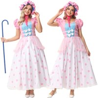 Toy Story Bo Peep Kids Cosplay Dress Pink Polka Dot Puff Sleeve Costume for Girls Halloween Carnival Birthday Party Outfit