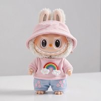 17cm Doll Clothes Standing Pendant Labubu Doll Replacement Set Cute Rainbow Top Plus Pink Hat Suitable for Labubu Clothing Set