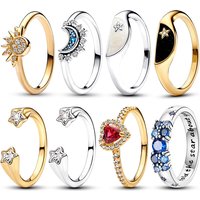 Originales 925 Silver 2026 Hot Sale Sun Stars and Moon Ring For Women Luxury DIY Fine Jewelry Heart Shaped Zircon Rings Gifts