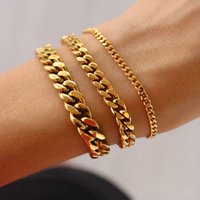 Edelstahl-Kettenarmband für Damen, 3 mm bis 9 mm Panzerkette, kubanischer Armreif, goldfarben, Unisex-Handgelenk, stapelbarer Schmuck