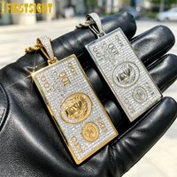 Nouveau Collier Pendentif Lettre 100 Dollars Bling Glacé Argenté avec Zircons Cubiques CZ, Breloque Monnaie, Bijoux Hip Hop pour Hommes et Femmes