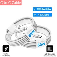 Usb C to Type C Mobile Phone Data Cable Fast Charging PD 60W Braided Charger Cable For phone15 Android Samsung 1Pcs 2Pcs 3Pcs