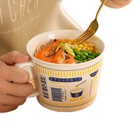 Microwave-Safe Japanese Ceramic Ramen Bowl - Cute Kawaii Noodle Soup Cup for Student Dorm, Heat-Resistant Trendy Viral Design