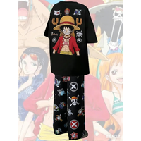2026 New One Piece Monkey D. Luffy Straw Hat Print Pajama Set T-shirt & Pants Unisex Anime Sleepwear Soft Breathable Loungewear