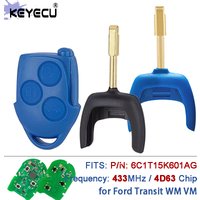 KEYECU 433MHz 4D63 Chip P/N: 6C1T15K601AG 3 Button Remote Key Fob for Ford Transit WM VM 2006-2014 FO12 Blade Blue/Black
