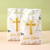 10/20/50pcs Elegant Floral Cross Gift Bags God Bless Themed Party Favor Bags for Birthday Wedding Favors Candy Cake Packing Bags