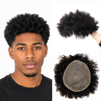 Men's Afro Curly Hair Replacement System 8x10 Inch Human Hair Toupee Natural Black Breathable Machine Sewn Base