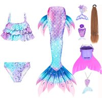 Mermaid Cosplay Costume For Girls Swimming Mermaid Tail Swimsuit Monofin Plait Hairpin Necklace Halloween Costume