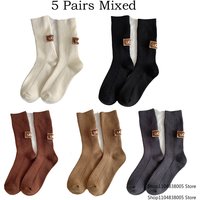 5/10 Paar Socken Damen Luxus Designer Kaschmir-Wollsocken Einfarbig Warm Dick Flauschig mit Besticktem Logo Wadenlange Damen-Schneestiefelsocken