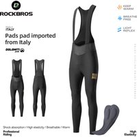 ROCKBROS Winter Cycling Bib Pants Windproof Warm Thermal Fleece Cycling Trousers High Elastic Soft Cushion Pad Men Cycling Pants