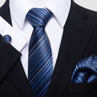 High Quality Blue Striped 8 cm Tie Pocket Squares Set For Men Necktie Set Wedding Gravatas Accessories Fit Workplace