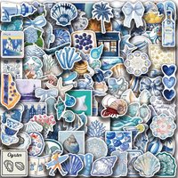 100PCS Cute Blue Cartoon Ocean Aesthetic Stickers, Coastal Sea Creature Graffiti Waterproof Vinyl Decals for Journal, Scrapbook