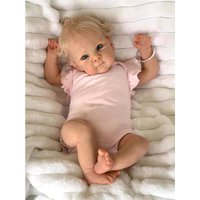 Reborn Dolls Girl 50cm Realistic Baby Doll with Blue Eyes Full Body Silicone Vinyl Hand Rooted Fiber Hair Handmade Clothing and