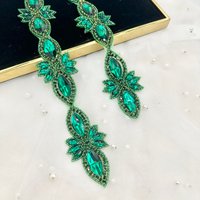 Green Hand-Sewn Glass Rhinestone Adhesive Patch Barcode Women's Wedding Dress Belt Accessories DIY Beading