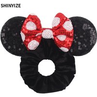 New Cute Mouse Ears Headwear Tie Hair Festival Sequin Women 3.6"Bow Elastic Headband Girl Party DIY Hair Accessories Gift