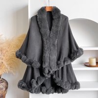 Winter New Women's Thicken Mink Wool Full Trims Faux Fur Cape - Hooded Loose Fleece Cloak Coat Party Dress Wraps Warm