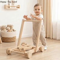 Adjustable Speed Height No-Knot Wood Baby Walker Wheeled Push-Pull Non-Toxic Toddler Walking Aid Safe Sturdy Durable