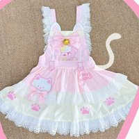 Japanese Kawaii Lolita Jsk Dress Women Sweet Cat Embroidery Lace Ruffles Princess Dresses Y2k Cute Elegant Party Mini Dresses