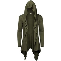 Medieval Vintage Hooded Jacket For Men Long Hooded Cardigan Ruffle Shawl Collar Open Front Halloween Party Cape Overcoat