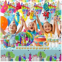 Children's Cartoon Number Building Blocks Decoration Set Baby Shower Birthday Party Supplies Disposable Cup Plate Kids Gift Toys
