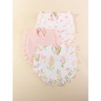 3pcs/set Baby Muslin Bibs Soft and Absorbent Cotton Drool Bandana Bibs Adjustable Saliva Towel for Baby Girl