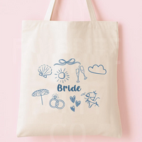 Blue Printed Bride Themed Shoulder Bag for Bachelorette Party Travel Daily Shopping Bag Ideal Wedding Decoration Bridesmaid Gift