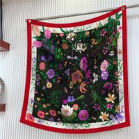 90cm Twill Silk Scarf Shawl Luxury Brand Tulip Plant Flower Square Scarf Women Hijabs Bandana Foulard Neckerchief Head Scarves