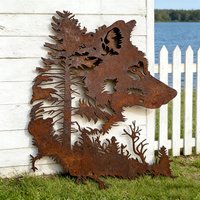 Rust Color Metal Wolf Head Forest Wall Decoration Statue, Animal Decoration for Nature Lovers, Rust Color Iron Wolf Head Outline