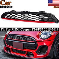 Fits For MINI Cooper F56/F57 2015 2016-2019 Honeycomb Front Bumper Bonnet Grille Grill Black W/ Red Trim 51137393456 ABS Plastic