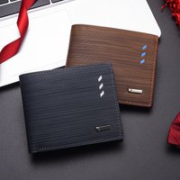 PU material men's short wallet, navy blue/light brown multi slot wallet, suitable for outdoor business men's ideal gift
