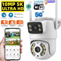 Icsee 5G 10MP 8MP Wifi Camera PTZ Outdoor Dual Screens Human Detection Dual Lenses 4K Security Protection IP Camera Audio iCSee