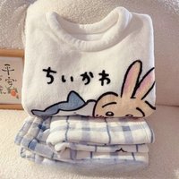 2026 Anime Cartoon Kawaii Chiikawa Usagi Momonga Pyjama Herbst und Winter Neuer Flanell Wärmender Verdickter Weicher Bequemer Studenten-Pyjama