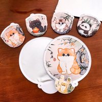 4Pcs Cute Cartoon Animal Reflector Folding Fan Mini Decorative Round Pocket Fan Reusable Cool Fan for Summer