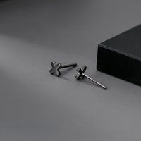 925 Sterling Silver Black Cross Stud Earrings For Women Hiphop Fashion Men Female Jewelry