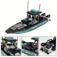 89pcs City Police Moc SWAT Black Camouflage Sea Speedboat Assault Boat Model, Small Puzzle Building Block Toy Accessories
