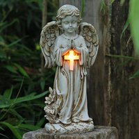 Resin Solar Powered Garden Angel Statue Lawn Ornament Cemetery Decoration Sun Angel Monument Prayer Ornaments