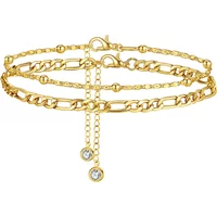 2Pcs Fashion Stainless Steel Anklet Set For Women Cuban Rice Bead Chain On Foot Ankle Bracelet Female Never Fade Jewelry