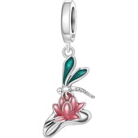 PANPOKI 925 Sterling Silver Lotus Dragonfly Insect Charms Beads Pendant Fit DIY Bracelet Necklace Jewelry Souvenir Gifts